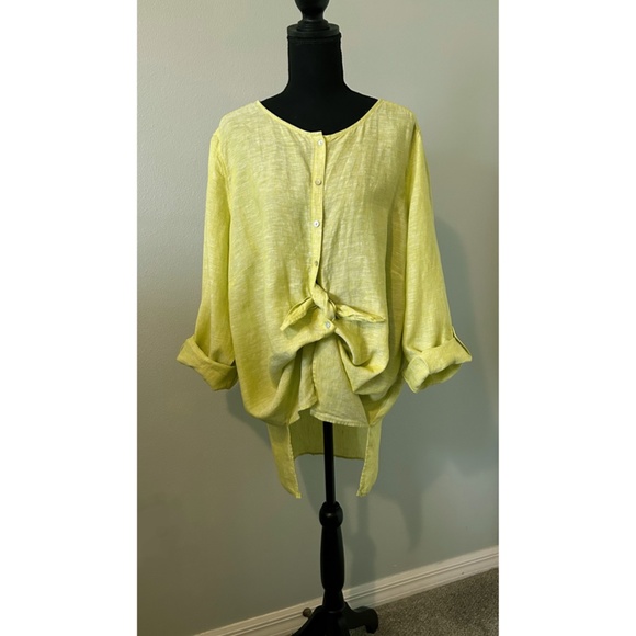 Tahari Linen Tunic Shirt size 1X, Key Lime Green Button Down. - Picture 5 of 6
